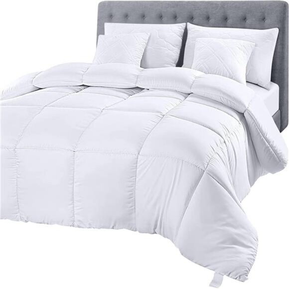 Bedding Comforter Duvet Insert, Quilted Comforter with Corner Tabs, Box